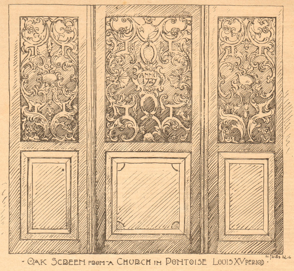Oak Screen from a Church in Pontoise, Louis XV period. Val-d'Oise 1899 print